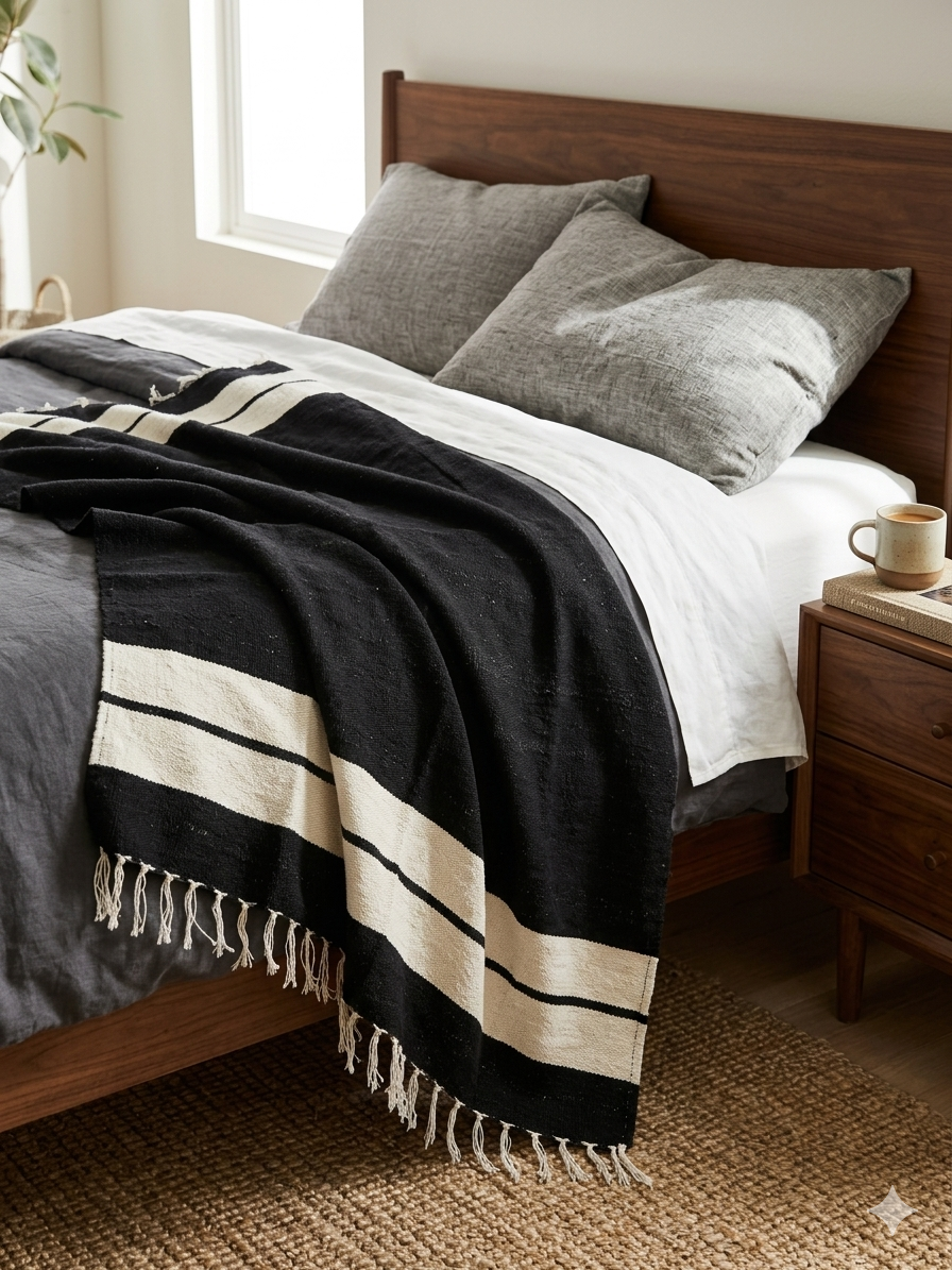 Authentic Mexican Blanket - Eclipse | Striped Baja Blanket
