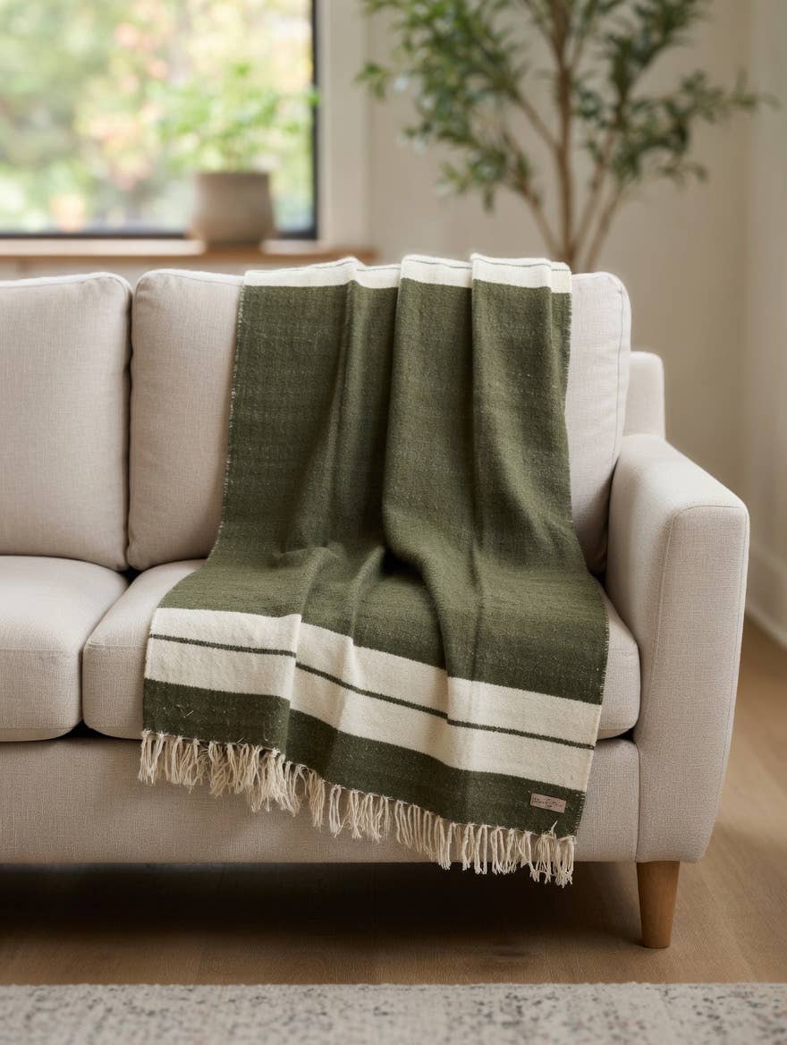 Authentic Mexican Blanket - Sage | Olive Green Baja Blanket