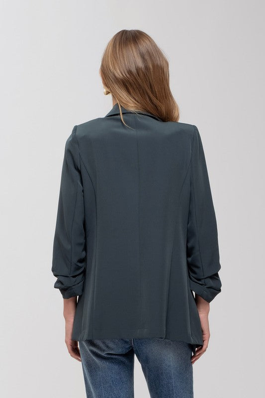 Black Ruched Sleeve Blazer