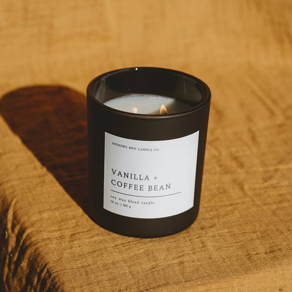 Soy Candle - Vanilla + Coffee Bean - 10 oz Matte Black Glass