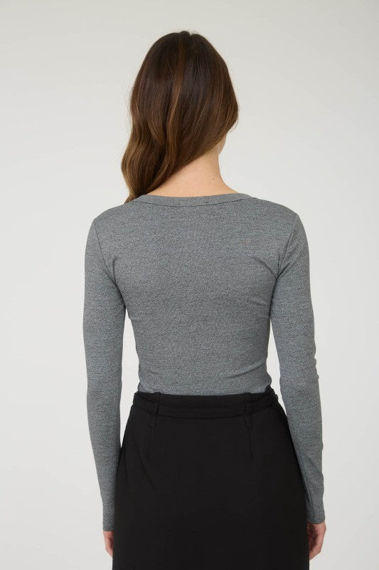 Ribbed Long Sleeve Henley Knit Top