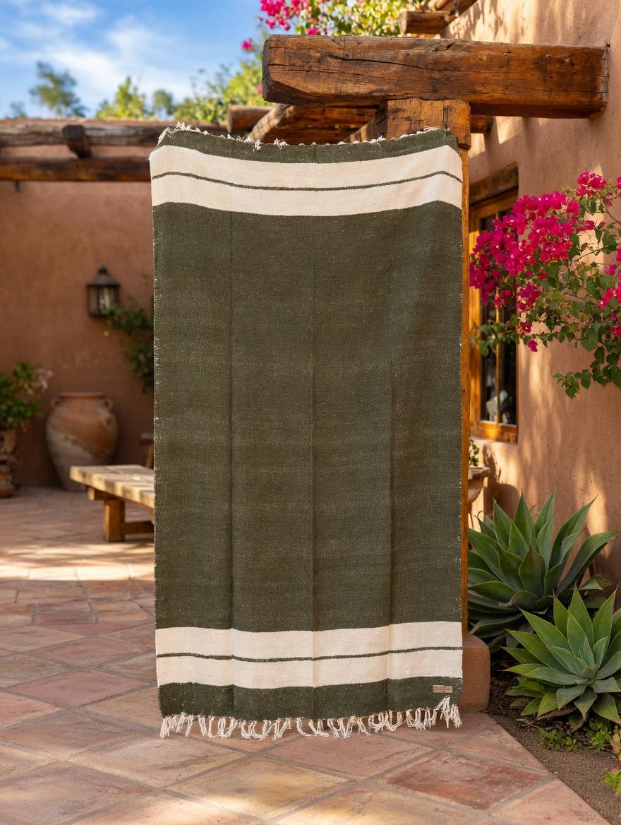 Authentic Mexican Blanket - Sage | Olive Green Baja Blanket