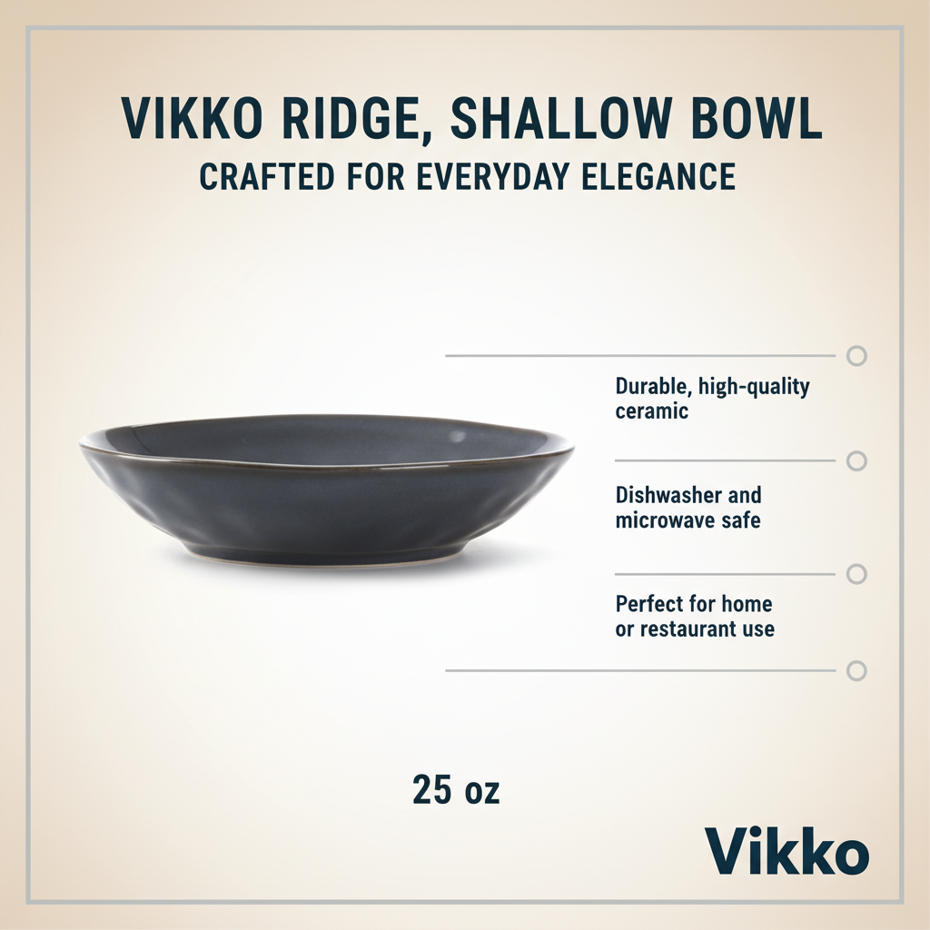 Vikko - Ridge, Shallow Bowl, Blue, 25 oz