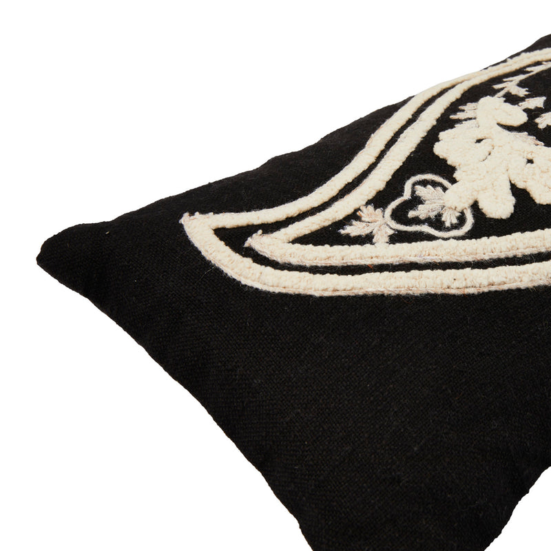 Embroidered Paisley Cotton Slub Lumbar Pillow