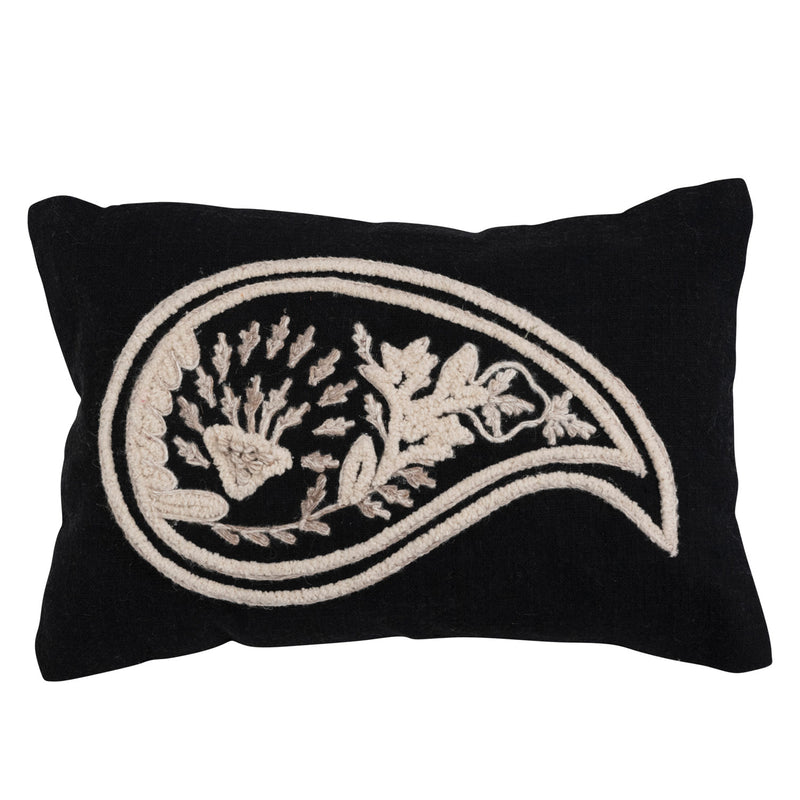 Embroidered Paisley Cotton Slub Lumbar Pillow