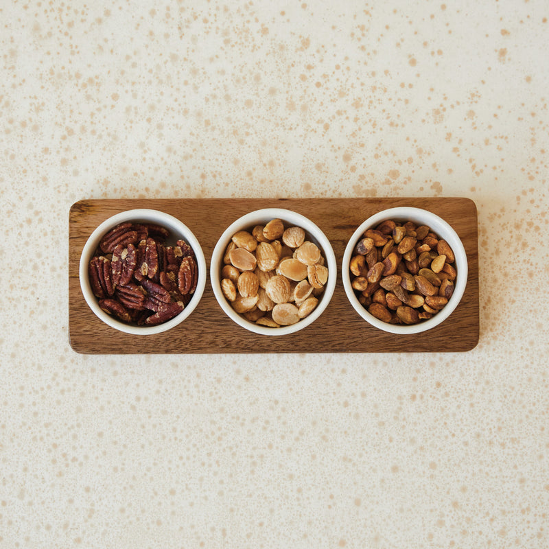 Mango Wood Tray with (3) Stoneware Bowls