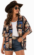 Western Vintage Print Kimono Cover-Up