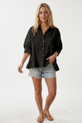 Ruffle Hem Button Front Poplin Top