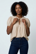 Embroidered Yoke Lace Trim Pintuck Top