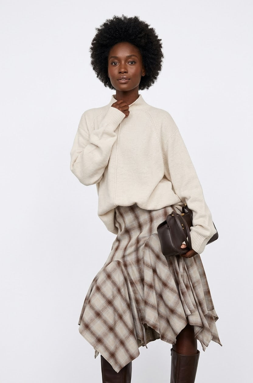 Center Seam Mock Neck Relaxed Pullover Sweater