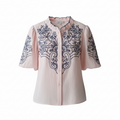 Emma's Embroidered Button Down Bubble Sleeve Top