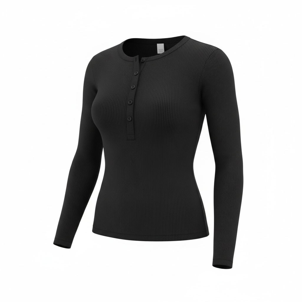 Ribbed Long Sleeve Henley Knit Top