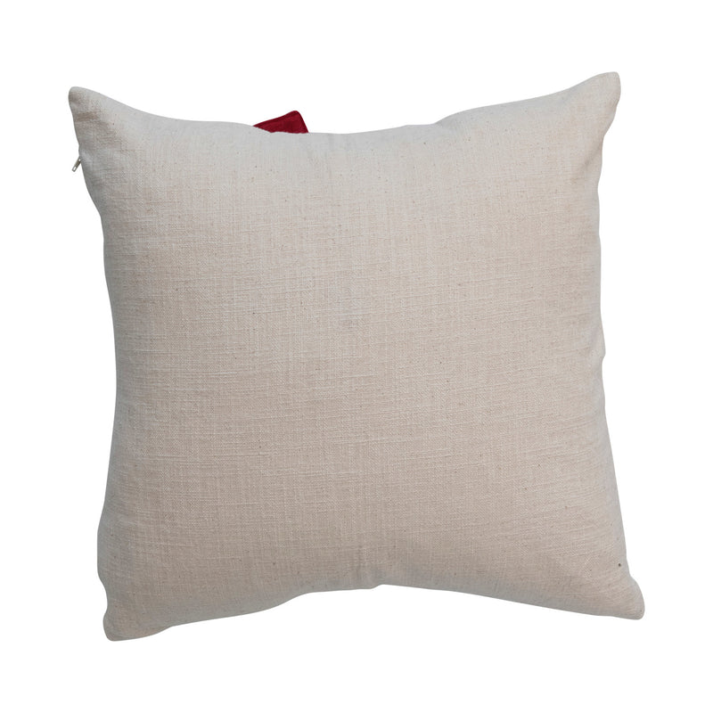 18" Square Hand-Woven Cotton Slub Pillow with a Christmas Bow