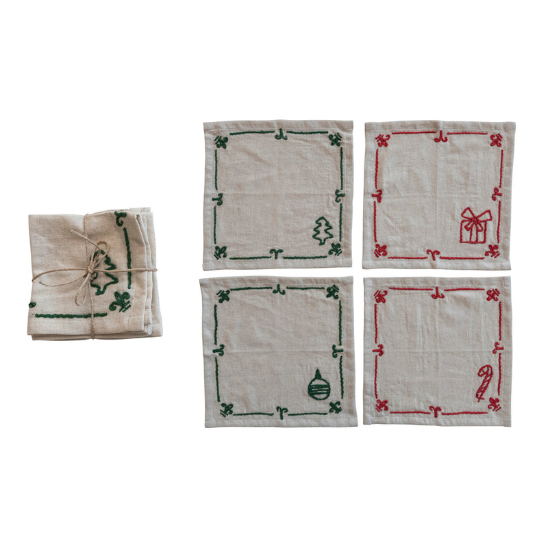 Set of Four Woven Cotton & Linen Cocktail Napkins