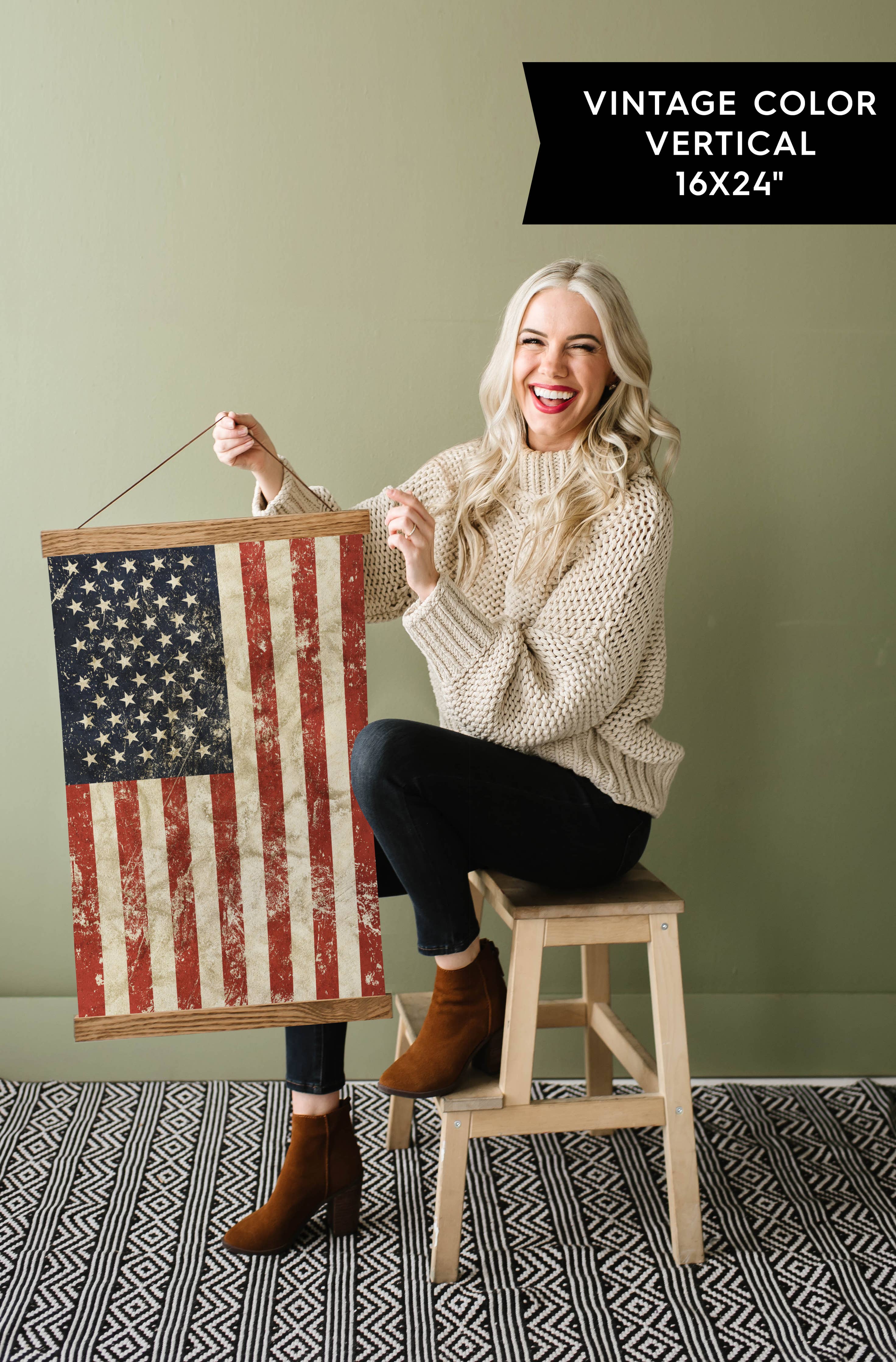 Vertical Hanging American Flag Canvas Print & Frame